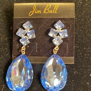 Jim Ball Blue Teardrop Crystal Dangle Earrings